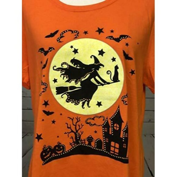 Halloween Witch T-Shirt XL Extra Large 16 18 Orange Tee Shirt NWT Glow in Dark - Picture 6 of 6